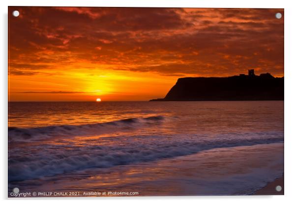 Scarborough sunrise 7.02 am  Acrylic by PHILIP CHALK