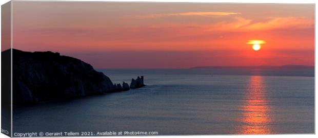 Sunset over The Needles from Alum Bay, Isle of Wight, UK Canvas Print by Geraint Tellem ARPS