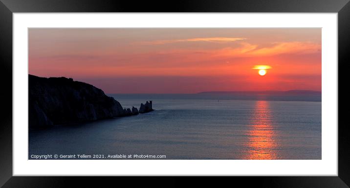 Sunset over The Needles from Alum Bay, Isle of Wight, UK Framed Mounted Print by Geraint Tellem ARPS
