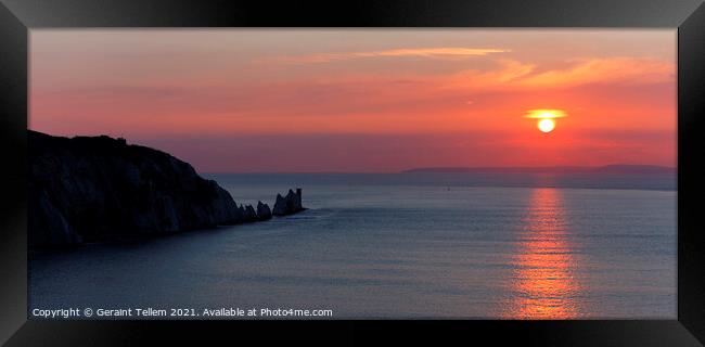 Sunset over The Needles from Alum Bay, Isle of Wight, UK Framed Print by Geraint Tellem ARPS