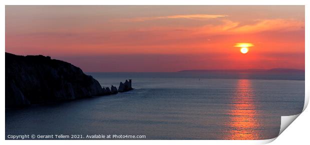 Sunset over The Needles from Alum Bay, Isle of Wight, UK Print by Geraint Tellem ARPS