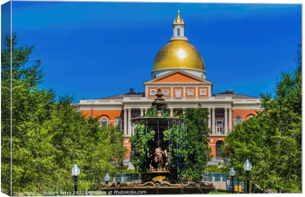 Brewer Fountain Golden Dome State House Boston Massachusetts Canvas Print by William Perry