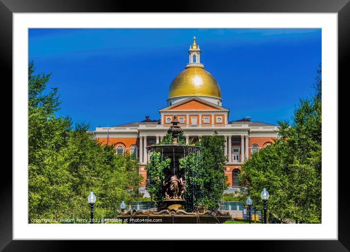 Brewer Fountain Golden Dome State House Boston Massachusetts Framed Mounted Print by William Perry