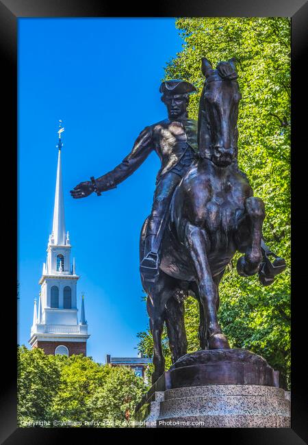 Paul Revere Statue Old North Church Boston Massachusetts Framed Print by William Perry