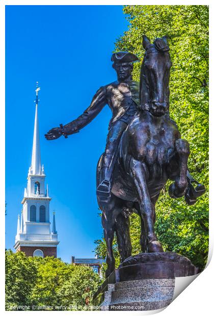 Paul Revere Statue Old North Church Boston Massachusetts Print by William Perry