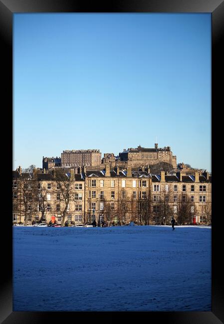 Edinburgh castle behind the snowy park Framed Print by Theo Spanellis