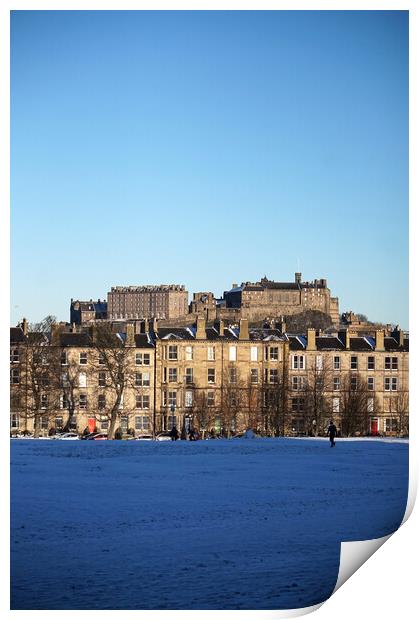 Edinburgh castle behind the snowy park Print by Theo Spanellis