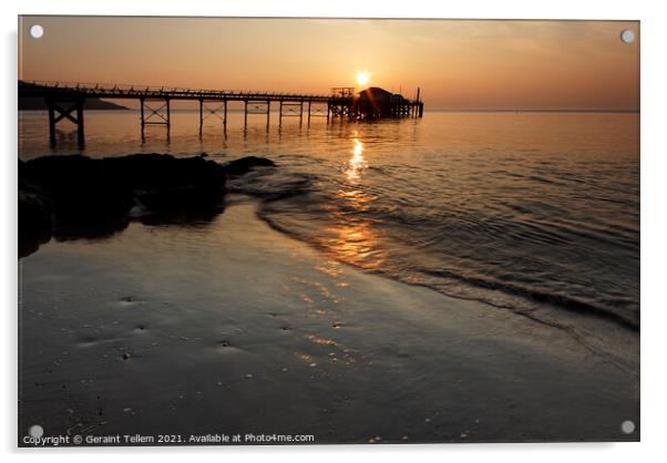Sunset over Totland Pier, Isle of Wight, UK Acrylic by Geraint Tellem ARPS