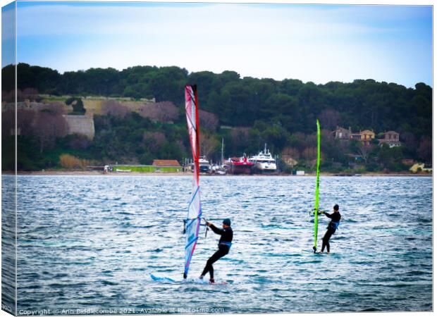 Windsurfing in Cannes Canvas Print by Ann Biddlecombe
