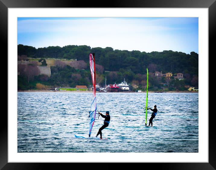 Windsurfing in Cannes Framed Mounted Print by Ann Biddlecombe