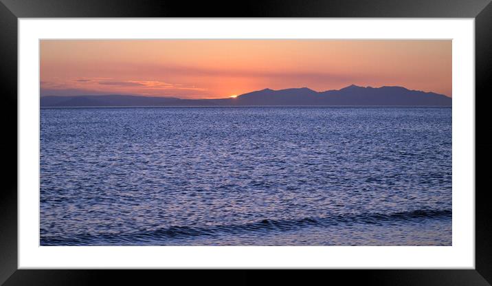 Arran and its mountains silhouetted by a setting s Framed Mounted Print by Allan Durward Photography