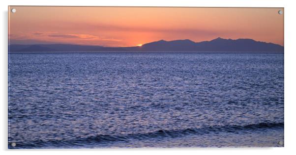 Arran and its mountains silhouetted by a setting s Acrylic by Allan Durward Photography