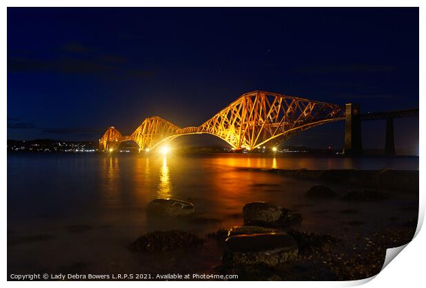 Forth Bridge Scotland at night  Print by Lady Debra Bowers L.R.P.S