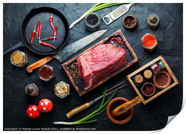 Raw veal meat with seasoning Print by Mykola Lunov Mykola