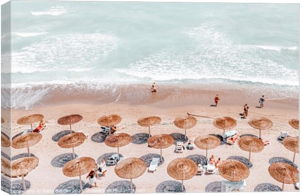 Aerial Beach Umbrellas Art Print, Sea Summer Vibes Print Canvas Print by Radu Bercan