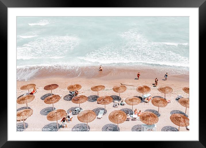 Aerial Beach Umbrellas Art Print, Sea Summer Vibes Print Framed Mounted Print by Radu Bercan