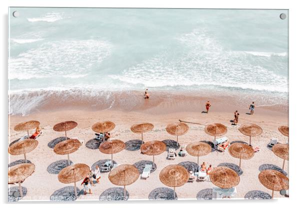 Aerial Beach Umbrellas Art Print, Sea Summer Vibes Print Acrylic by Radu Bercan
