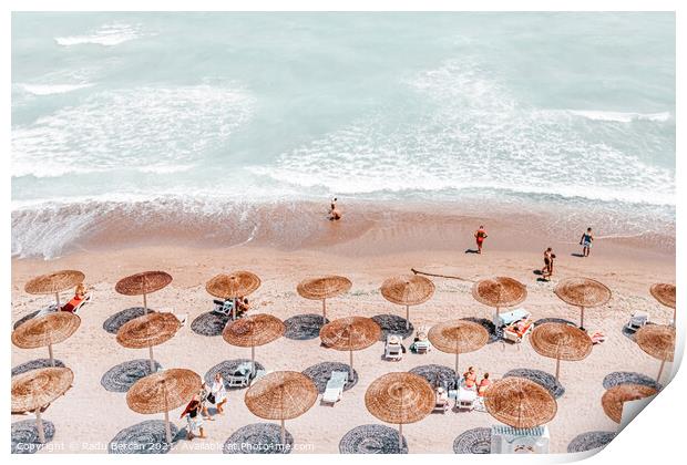 Aerial Beach Umbrellas Art Print, Sea Summer Vibes Print Print by Radu Bercan
