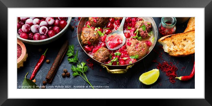 Lamb meatballs in cherry sauce Framed Mounted Print by Mykola Lunov Mykola