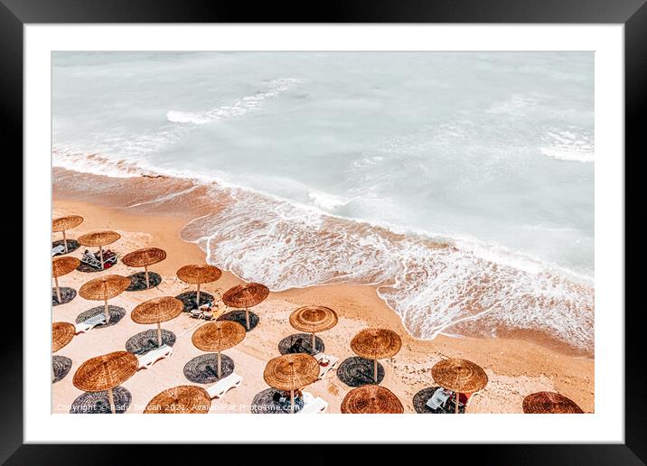 Summer Beach Umbrellas, Aerial Beach Australia Print, Ocean Waves Framed Mounted Print by Radu Bercan