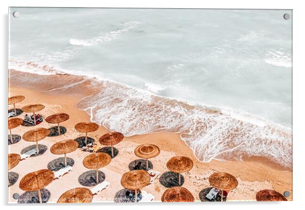 Summer Beach Umbrellas, Aerial Beach Australia Print, Ocean Waves Acrylic by Radu Bercan