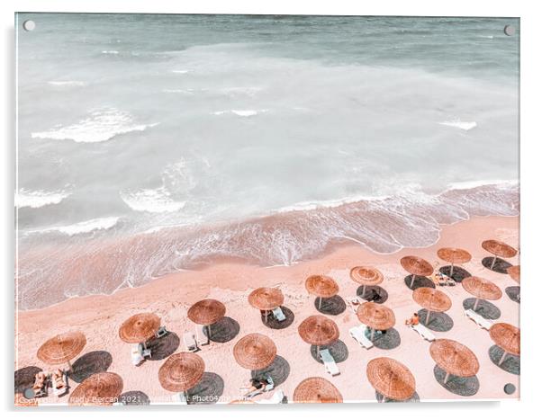 Aerial Coastal Beach Print, Ocean Beach Art Print, Summer Umbrellas Acrylic by Radu Bercan