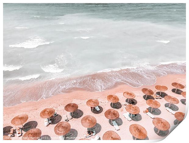 Aerial Coastal Beach Print, Ocean Beach Art Print, Summer Umbrellas Print by Radu Bercan