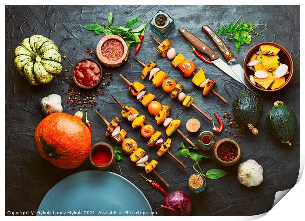 Pumpkin vegetable kebab. Print by Mykola Lunov Mykola