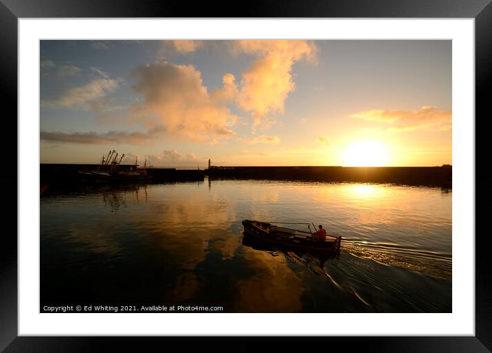 Going out in the morning light, small fishing boat at Newlyn. Framed Mounted Print by Ed Whiting