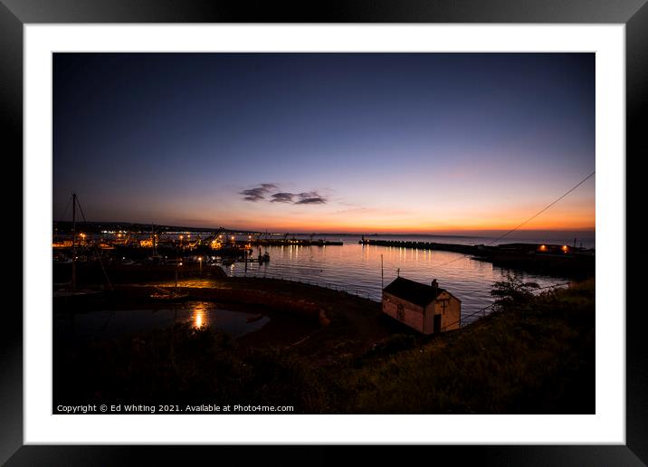 Before the sun at Newlyn Harbour, Cornwall. Framed Mounted Print by Ed Whiting