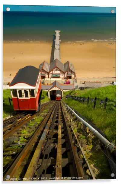 Saltburn pier and cliff tram 197 Acrylic by PHILIP CHALK