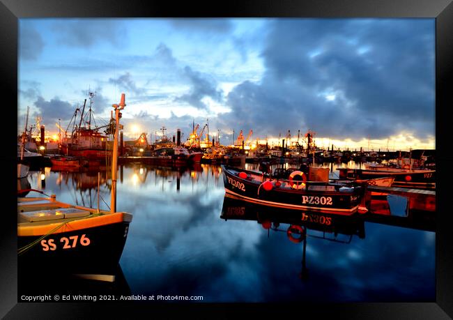 As morning breaks in Newlyn Harbour, Cornwall. Framed Print by Ed Whiting