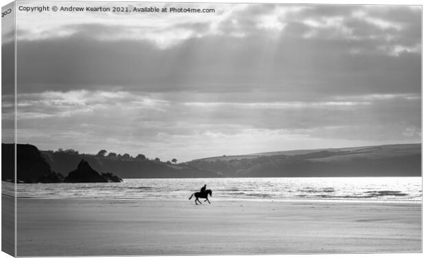 Horse rider on Newport sands, Pembrokeshire Canvas Print by Andrew Kearton