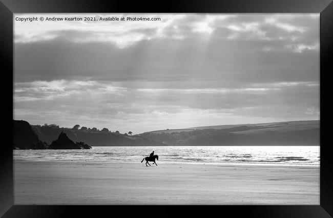 Horse rider on Newport sands, Pembrokeshire Framed Print by Andrew Kearton