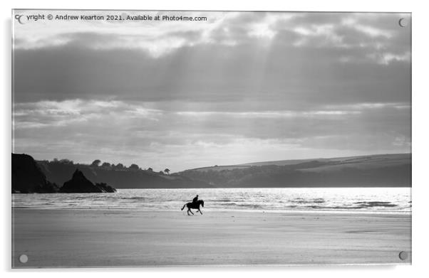 Horse rider on Newport sands, Pembrokeshire Acrylic by Andrew Kearton