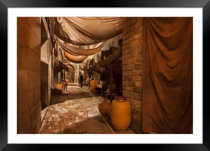 Alley in Old City of Barcelona by Night Framed Mounted Print by Artur Bogacki