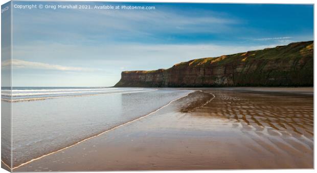 Saltburn Hunt Cliff and beach at sunset Canvas Print by Greg Marshall