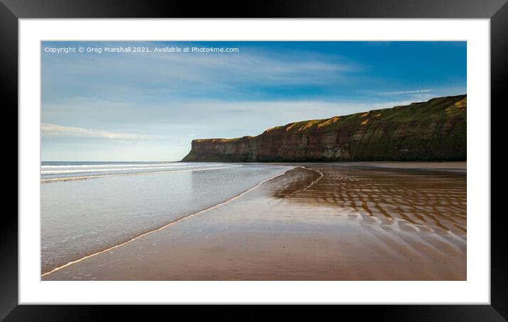 Saltburn Hunt Cliff and beach at sunset Framed Mounted Print by Greg Marshall