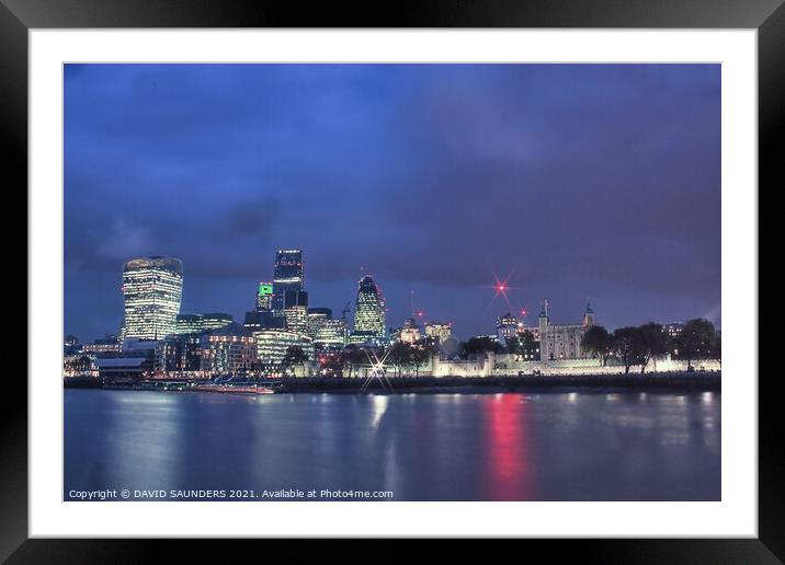 Building LONDON MODERN AND MEDIEVAL SKYLINE.  Framed Mounted Print by DAVID SAUNDERS