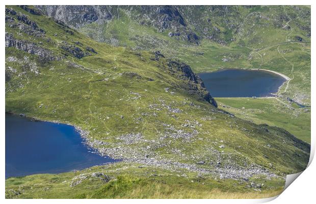 Two lakes Snowdonia Print by Jonathon barnett