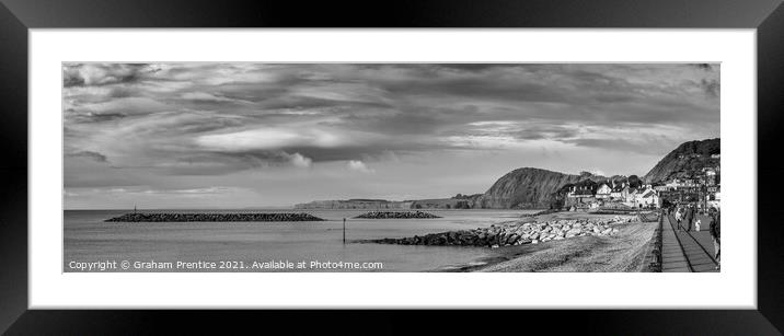 Sidmouth Panorama Looking West in Monochrome Framed Mounted Print by Graham Prentice
