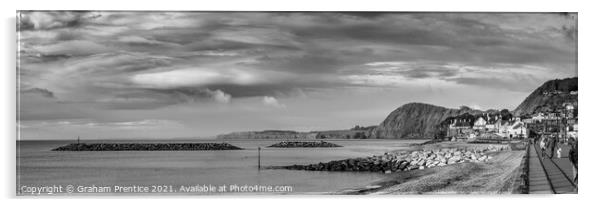 Sidmouth Panorama Looking West in Monochrome Acrylic by Graham Prentice