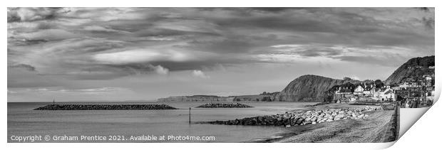 Sidmouth Panorama Looking West in Monochrome Print by Graham Prentice