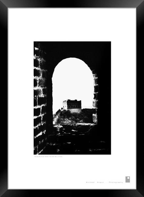 Through Pointed-Arch Window: China’s Great Wall  Framed Print by Michael Angus