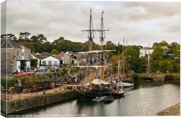 Ship at Charlestown Historic Harbour, Cornwall Canvas Print by Brian Pierce