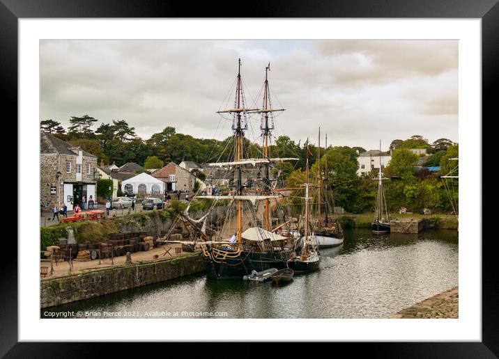 Ship at Charlestown Historic Harbour, Cornwall Framed Mounted Print by Brian Pierce
