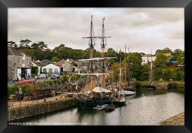 Ship at Charlestown Historic Harbour, Cornwall Framed Print by Brian Pierce