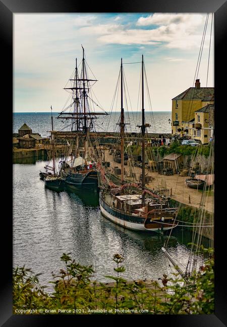 Sailing Ships, Charlestown Historic Harbour, Cornw Framed Print by Brian Pierce