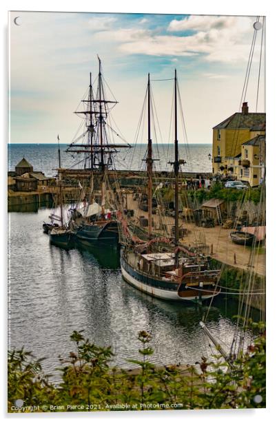 Sailing Ships, Charlestown Historic Harbour, Cornw Acrylic by Brian Pierce