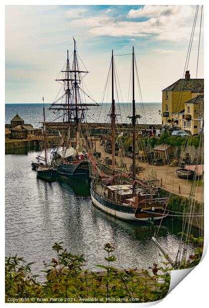 Sailing Ships, Charlestown Historic Harbour, Cornw Print by Brian Pierce